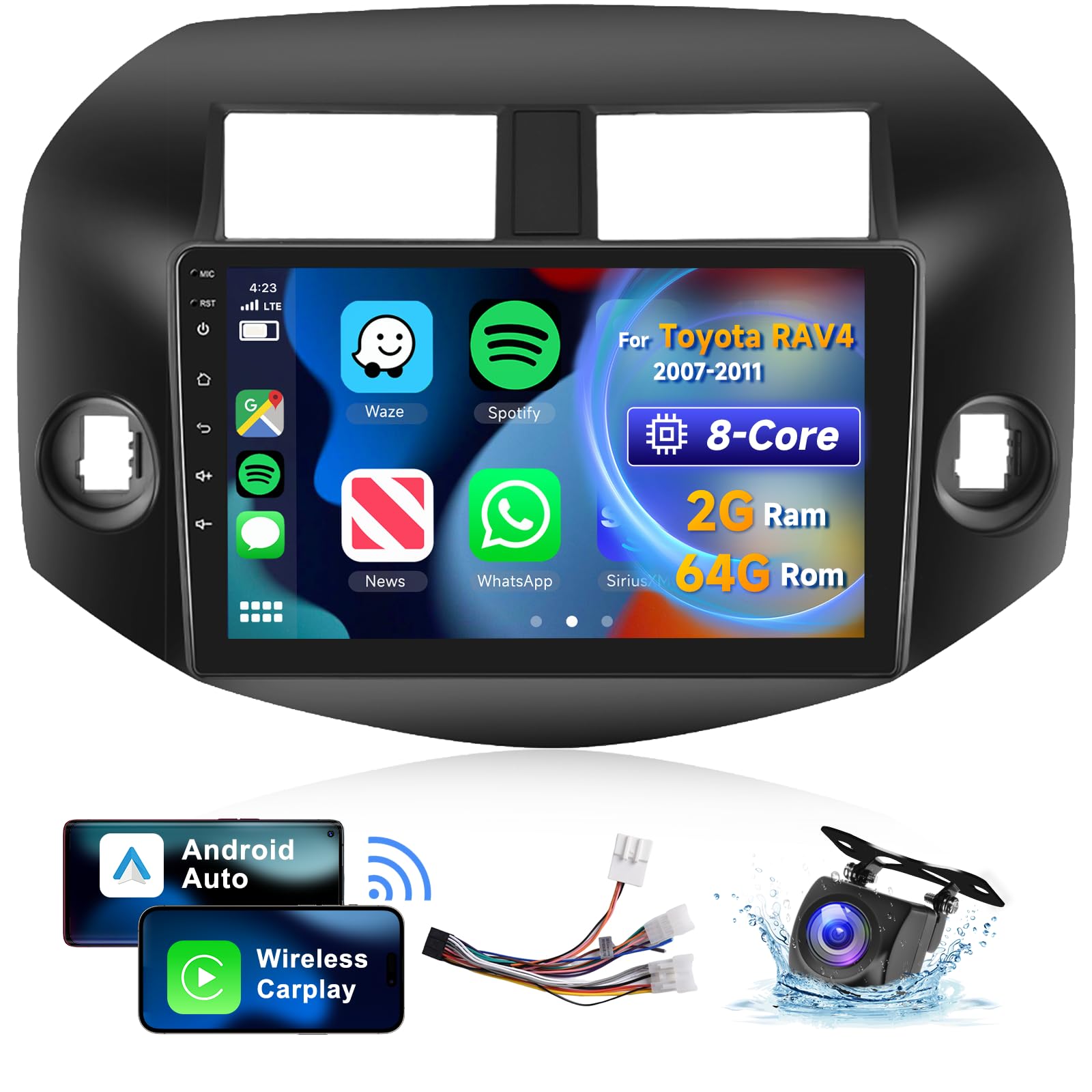 Photo 1 of [8 CORE 2G+64G] for Toyota RAV4 2007 2008 2009 2010 2011 Car Radio with Wireless Carplay/Android Auto, 10.1 Inch Android 13 IPS Touch Screen with Bluetooth, GPS, WiFi, SWC, DSP+ Backup Camera