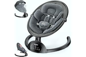 BabyBond Baby Swings for Infants, Bluetooth Infant Swing with Music Speaker, 3 Seat Positions, 5 Point Harness Belt, 5 Speeds and Remote Control - Portable Baby Swing for Indoor and Outdoor (Black)
