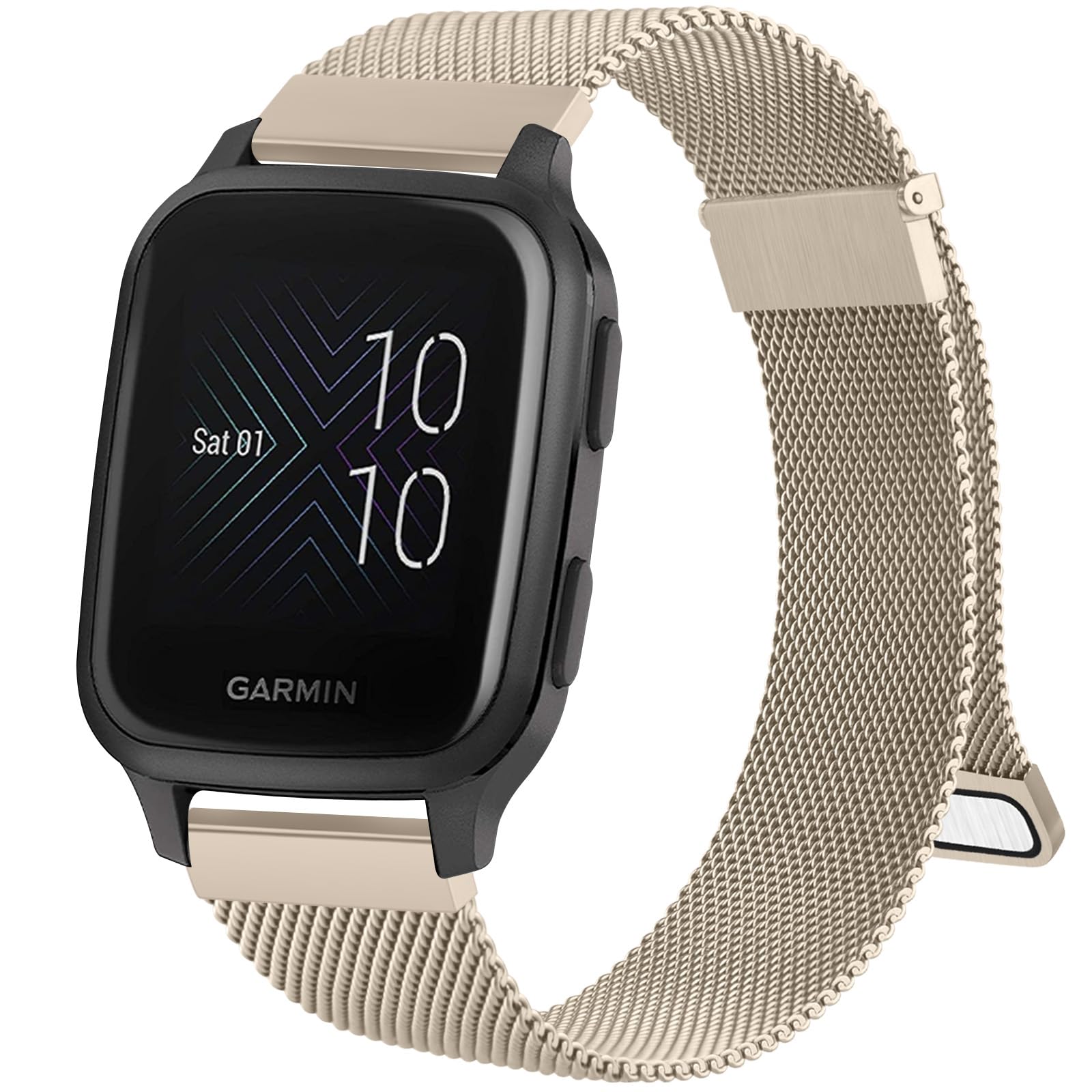 Metal Strap for Garmin Venu/Venu 2 Plus/Venu Sq/Venu Sq 2 Music for Women Men, 20mm Stainless Steel Metal Replacement Watch Band with Enhanced Magnet for Venu SQ 2 Strap (Champagne)