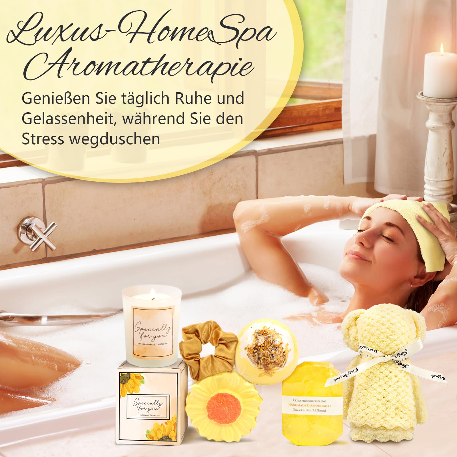 Birthday Gifts for Women, Sunflower Self-Care Package, Sending Sunshine Get Well Gifts for Women, Her, Sister, Mom, Best Friends, Unique Relaxation Spa Basket Perfect for Valentine's Mother's Day