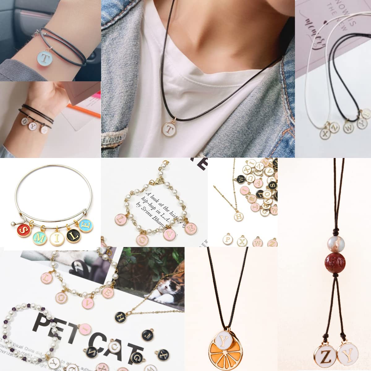 NSBELL 104PCS Letter Charms for Jewelry Making - Double Sided Alphabet Charms for Necklace & Bracelet