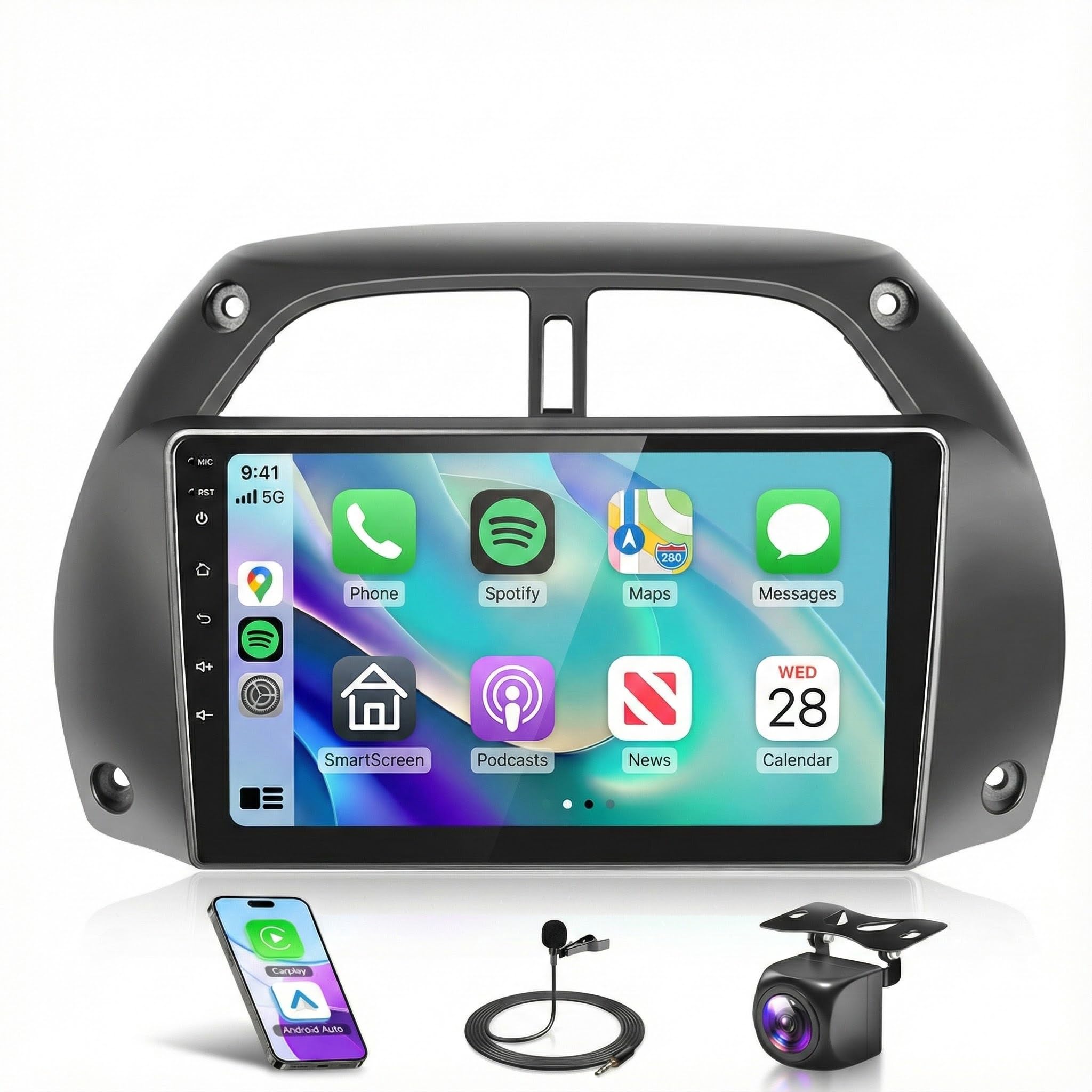 Rimoody 2G 64G Android Car Stereo Radio for Toyota RAV4 2001-2006 with Wireless Carplay, 9 Inch Touch Screen Radio with GPS Navigation Bluetooth FM RDS HiFi WiFi Android Auto Mirror Link Backup Camera