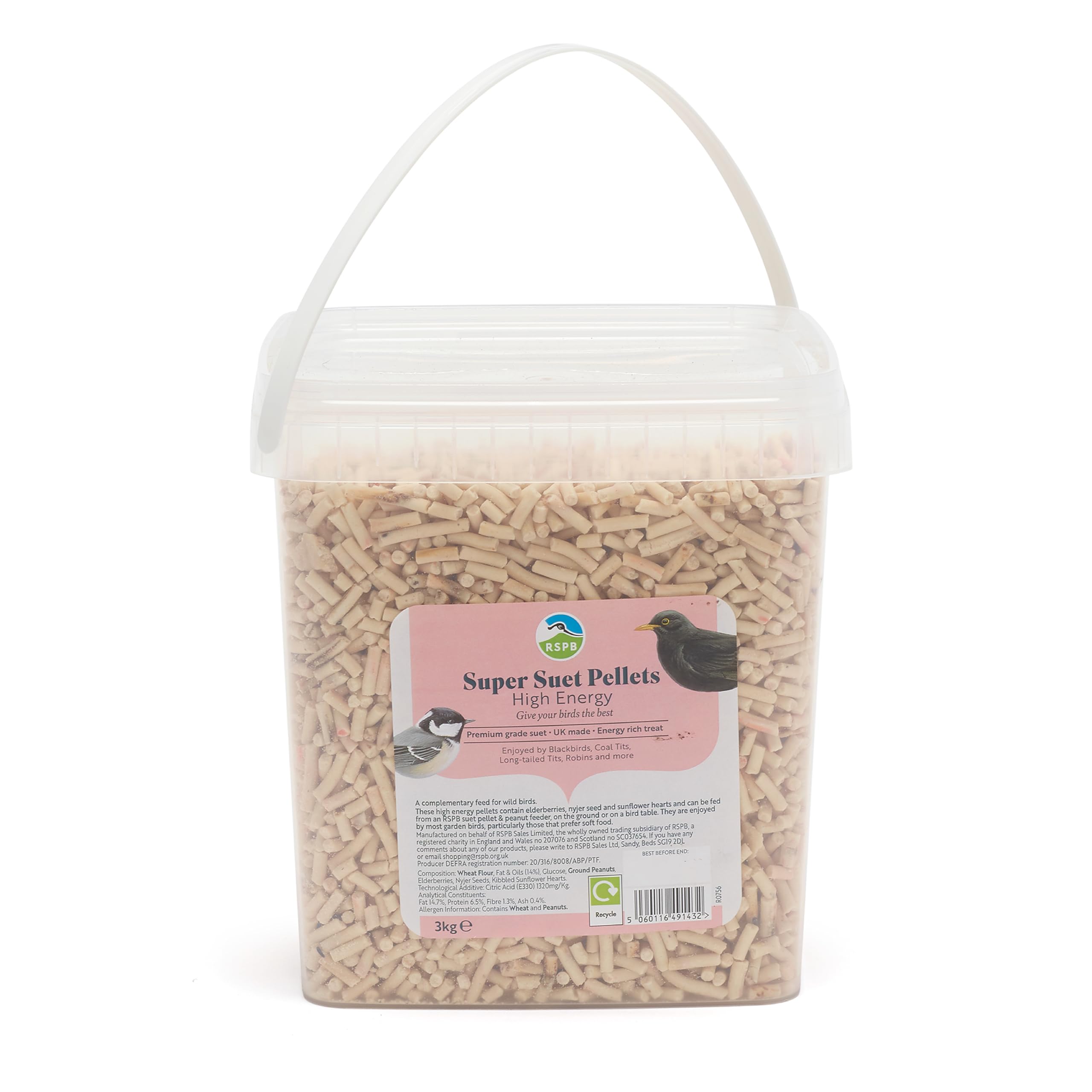 RSPB - Winter Suet Pellets, Wild Bird Food for Small Birds, Robins, and Common Garden Breeds, with Raisins, Suitable for Year-Round Feeding, Made in the UK (High Energy Sprinkles) (3kg Tub)