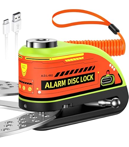 thumbnail image 2 of Motorcycle Alarm Disc Lock - 120dB, 10mm Pin, Double Locking Tech, Fluorescent Green 2 of 11