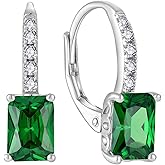 FJ Princess Cut Dangle Drop Earrings 925 Sterling Silver Leverback Square Solitaire Earrings Birthstone Jewelry for Women