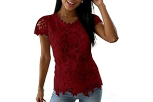 Women's Lace Floral Shirts Summer Crewneck Plus Size Slim Fit Tops Elegant Romantic Date Night Casual Blouses