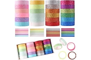 24 Rolls Washi Tape Set, BetterJonny Glitter Washi Tape Adhesive Tape Decorative Craft Tapes for Arts, DIY Crafts, Journals, 