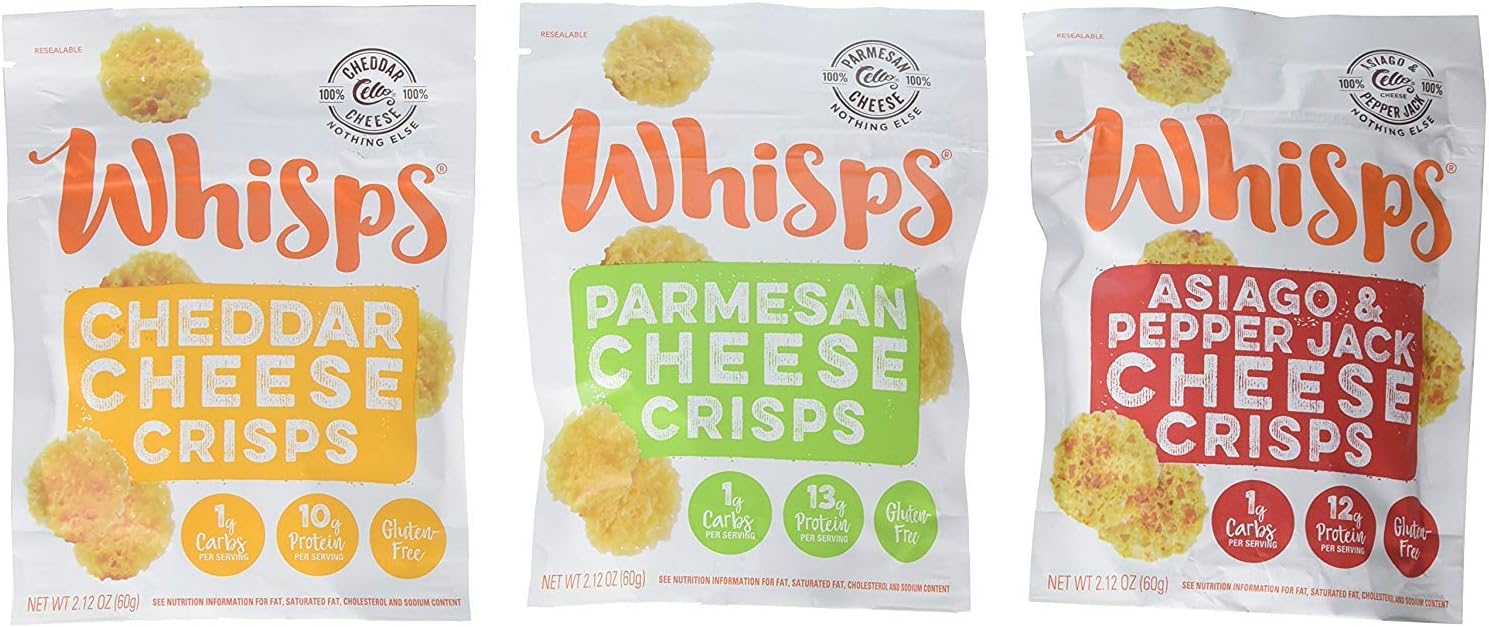 Whisps Cheese Crisps 12 Pack Assortment (2.12oz) Cheddar, Parmesan & Asiago/Pepperjack