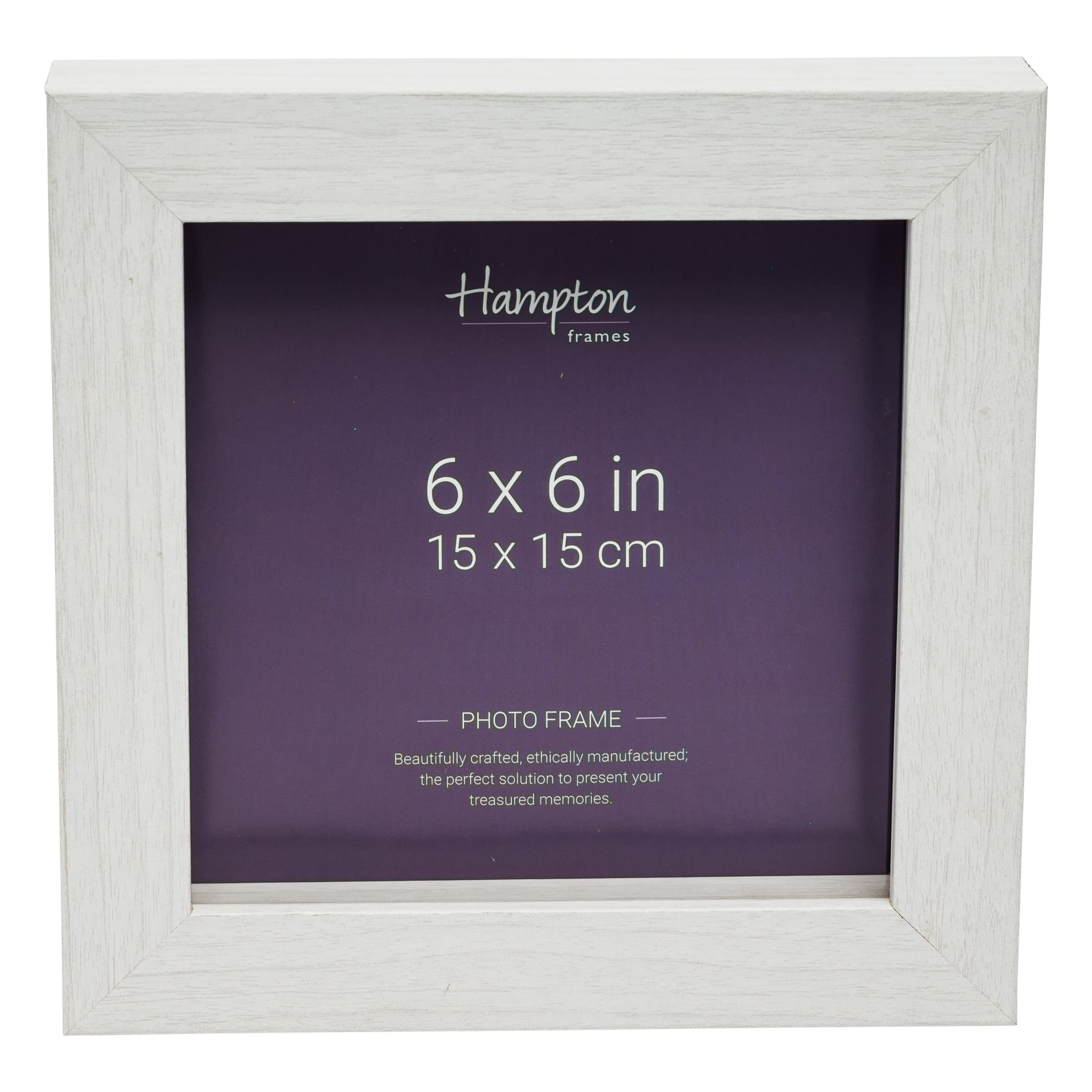 Hampton Frames | Photo Frame | 6x6 (15x15cm), White, Square, Deep Profile MDF | Acrylic Aperture, Wall Mount or Freestanding, Rear Loading | Modern Display for Photos or Art