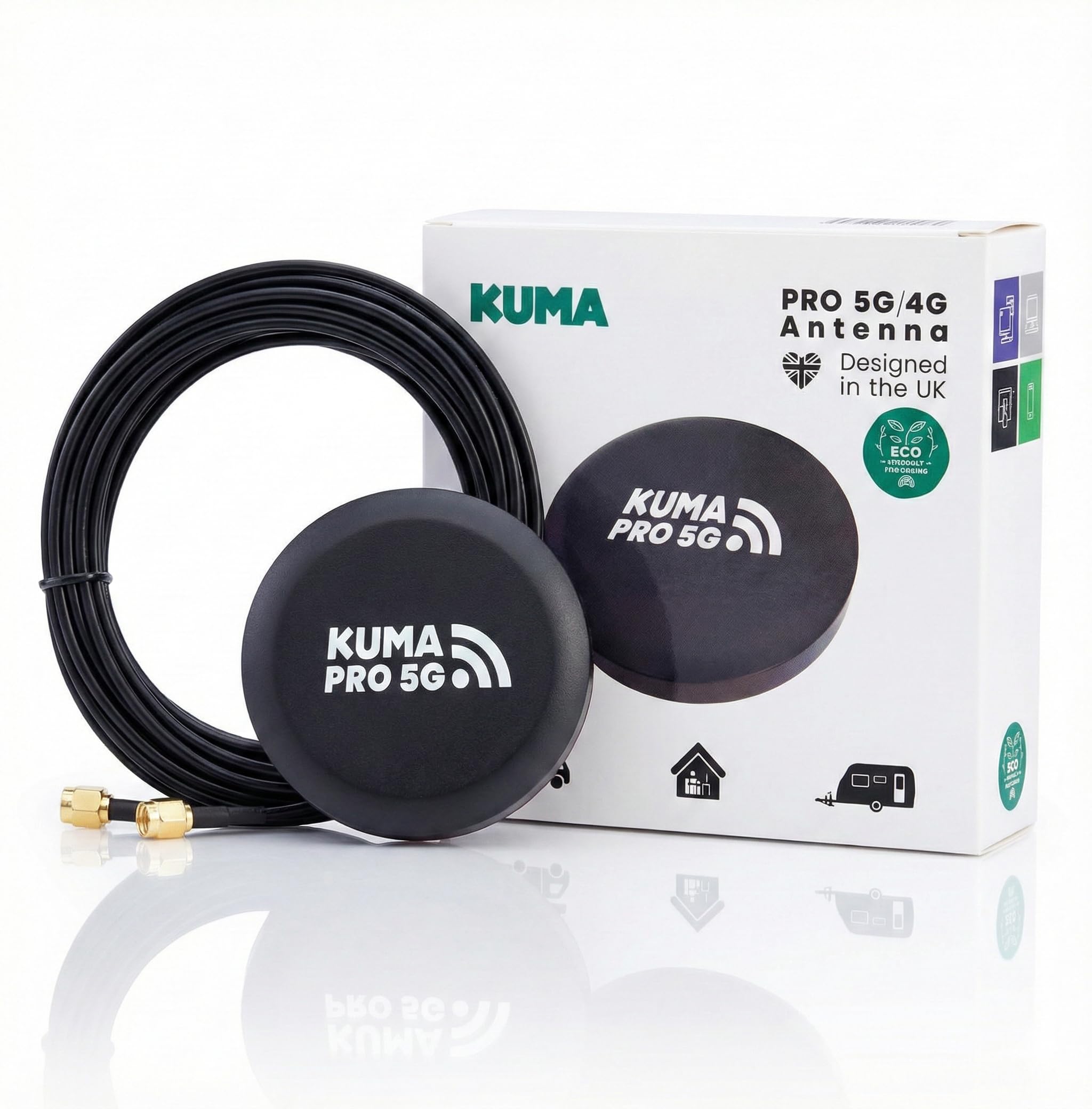 KUMA PRO 5G / 4G WiFi Antenna for Motorhomes, Caravans & IoT – High Gain Omnidirectional MIMO Aerial – Waterproof, Screw-Mount & Plug and Play with All Major Routers (SMA Connectors)