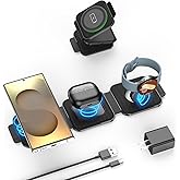 Multi Travel Charger for Samsung, Foldable Wireless Watch Charger for Galaxy Watch 8/Ultra/7/6/5 Pro/Active 2, Mag-Safe Charging Pad for S25/S24/S23/S22 (+/Ultra), for Buds3 Pro(Carbon Black)