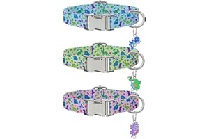 Jspupifip 3 Pack Dinosaur Basic Dog Collars with Dinosaur Pendant Adjustable Multicolor Dino Pattern Puppy Collar for Small D