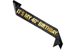 FXPATYY It's My 40th Birthday Sash for Men Women, Black Glitter Sash with Gold Foil