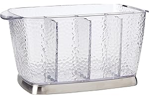 INTERDESIGN iDesign Rain Plastic Silverware Caddy Organizer Flatware Holder for Kitchen Countertop Storage, Dining Table, Outdoor Patio, Picnic Tables, Clear