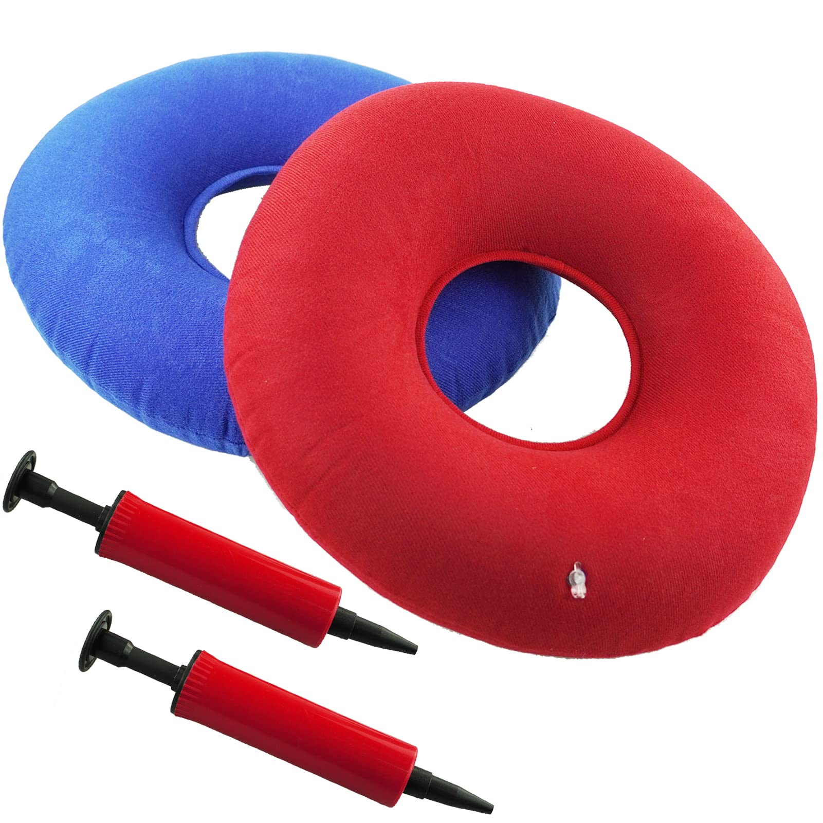 SZCXDKJ Donut Cushion,Donut Ring Cushion for Pressure Relief,2 Pack with 2 Colors(Red and Blue),Cushion with 2 Pumps Inflatable Donut Seat Cushion for Home Office and Car(40x10cm)