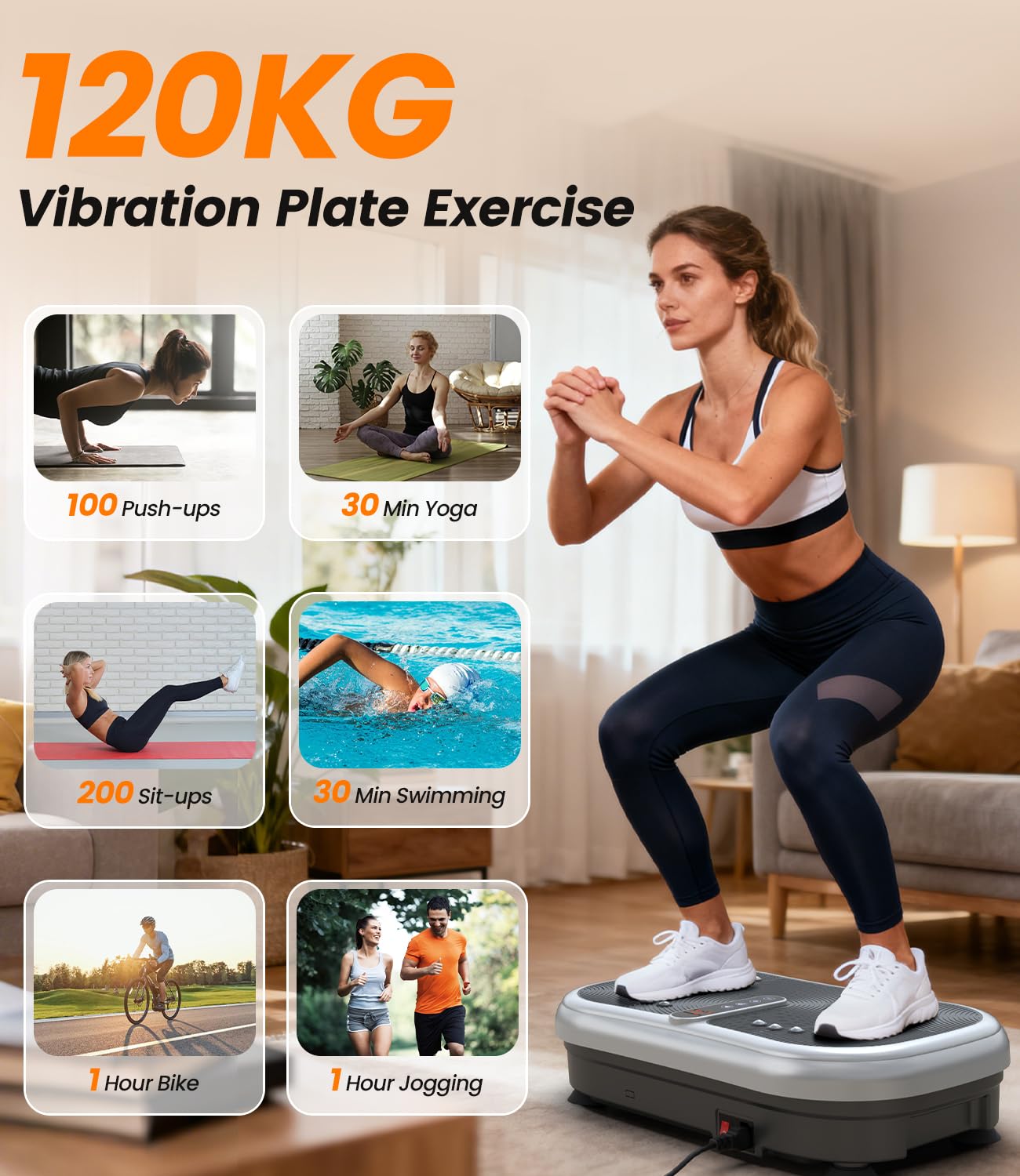 Vibrationsplatte 200W Vibration Plate Fitness mit Fernbedienung, 120 Stufen, Ultraschall & Gummifüße – für Home Workout, Muskelstraffung & Regeneration, Ideal für Frauen & Senioren 6