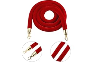 AuInn 8 Feet Velvet Stanchion Rope, Stanchion Queue Barrier Rope Velvet Rope, Crowd Control Rope Barrier, with Mirror Polished Hooks (Red)