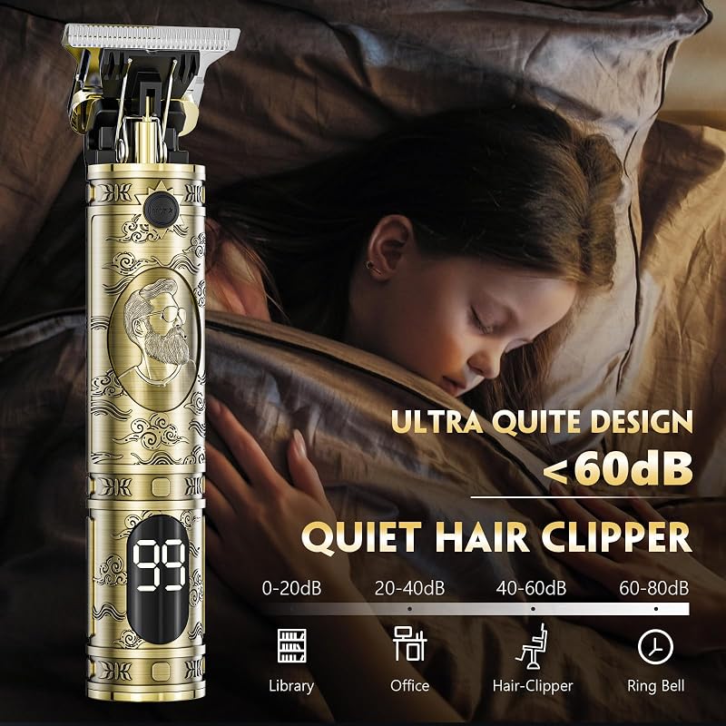 Maquina de Cortar Pelo Hombre, Maquina de Afeitar Hombre Eléctrica con LED Cortapelos Recortar Barba Sin Cable Maquinilla de Afeitar Cortar Pelo Para el Hogar y el Salón (Bronce) — foto 5 de 7