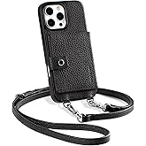 LUCKYCOIN for iPhone 16 Pro Max Crossbody Wallet Phone Case,Compatible with MagSafe,Genuine Leather Magnetic Phone Case with Card Holder and Adjustable Strap,with RFID Blocking Black