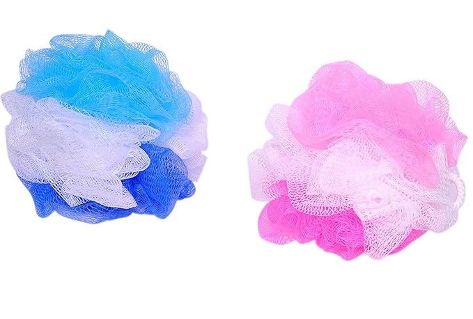 KRIWIN 2 Big Bath Tri Layer Loofah(50 Grams Each)/ Sponges/Scrubber/Puff/Luffa/Flannel (Pink & Blue Colors)