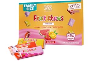 ChocZero Sugar Free Fruit Chews, Low Carb Keto Friendly Taffy Candy, No Sugar Alcohols, High Fiber, Gluten Free, Orange Strawberry Watermelon, 8 oz Box