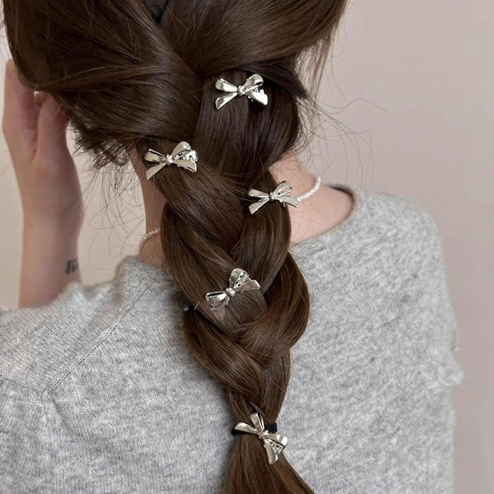 Photo 1 of 8pcs Silver Bow Hair Accessories - Cute & Cool Small Bangs Claw Clips - Sweet Mini Duckbill Hairpin Clips for Daily Use