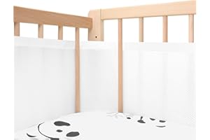 kidjoy Upgraded Breathable Crib Liner, Standard Length, More Straps for Fixing Mesh Liner, Protects Legs and Arms, 3mm Breathable Mesh, Covers 4 or 3 Sides Full-Size Baby Bed, White