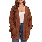 Cardigan Sweaters for Women Plus Size Waffle Knit Long Sleeve Womens Fall Open Front Sweaters Tops with Pockets