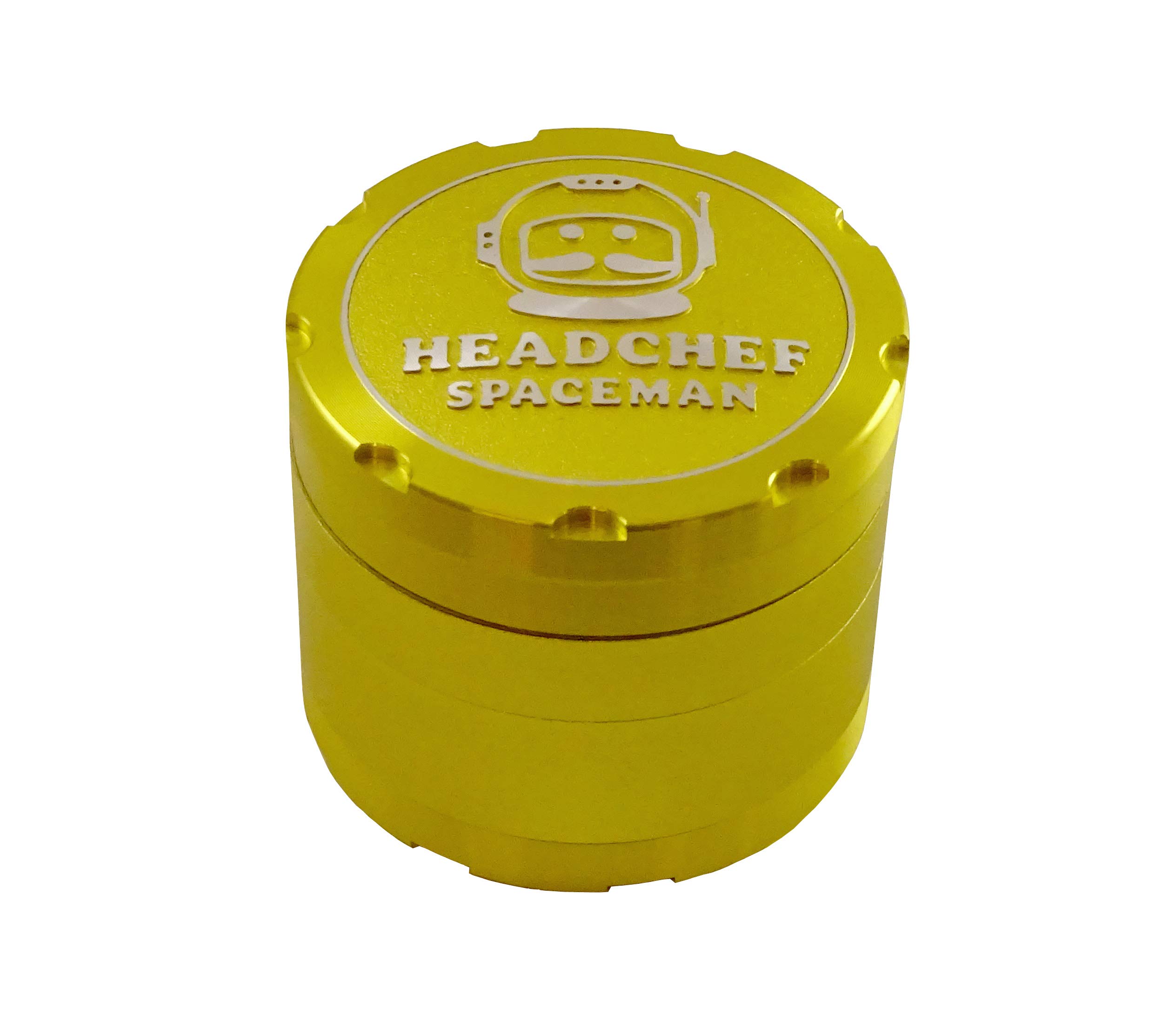 Headchef Spaceman Premium Quality Metal Herb Grinder with Laser Beam Cut, Ultra Sharp Teeth and Sifter Scraper – 4 Piece Grinder, 55mm (Plasma Yellow)