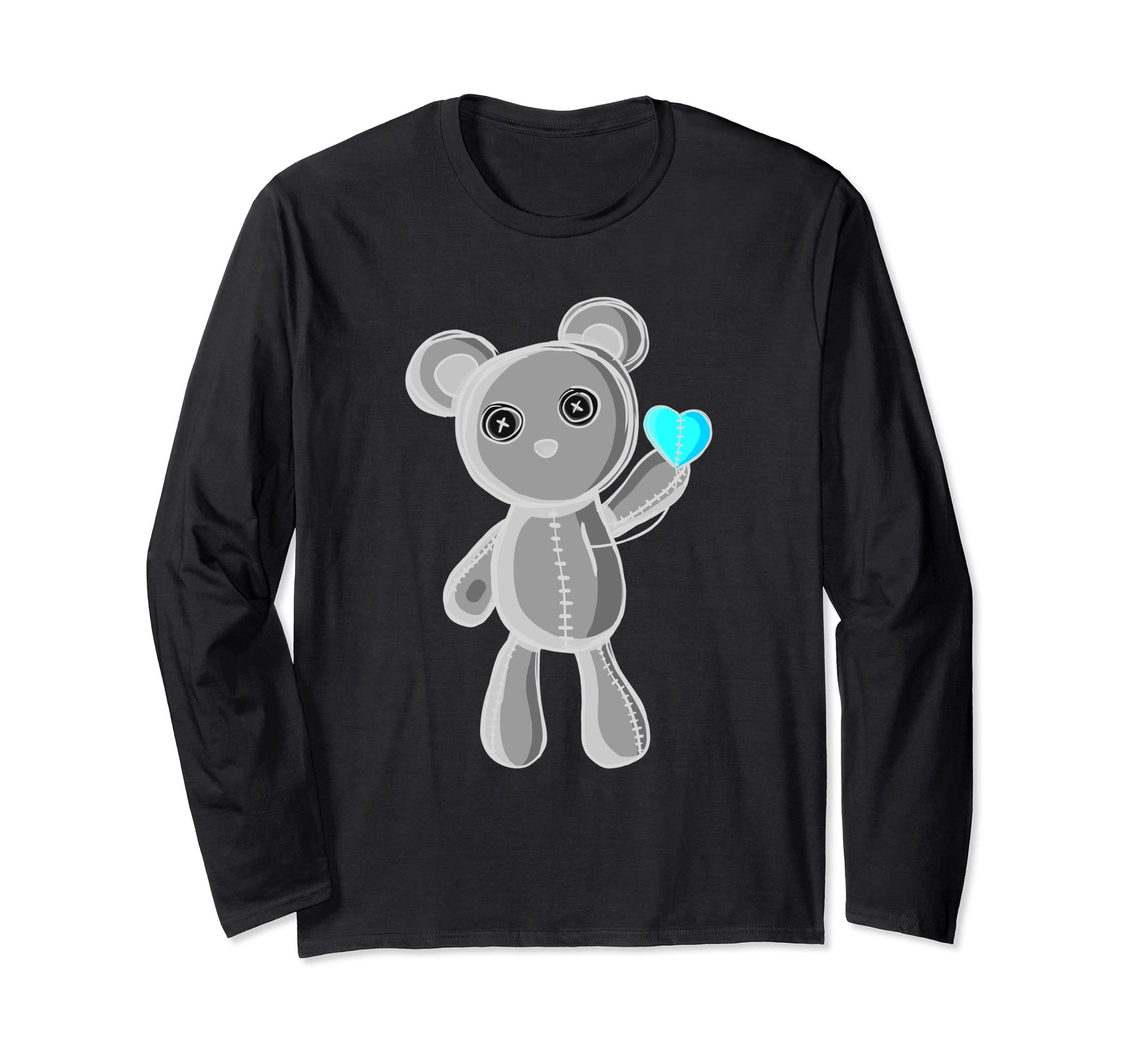 Sweet Little Emo Gothic Teddy Bear with Small Heart Gift Long Sleeve T-Shirt