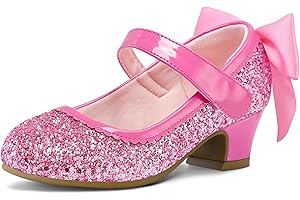 K KomForme Girls Dress Shoes Glitter Mary Jane Pumps with Bow, Low Heel Party Wedding Princess Shoes (Toddler/Little Kids/Big Kids)