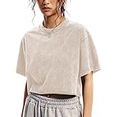Talakeno Womens Oversized Vintage T Shirts Casual Cropped Tees Short Sleeve Cotton Acid Wash Tops Summer Grunge Shirts