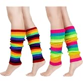 Junely 2 Pairs Leg Warmers 80s Neon Leg Warmer Knit Legwarmers | Ankle Warmers Winter Ballet Cutecore Figure Skating Dance Scene Boot Ice Skating Gym Yoga Fitness Halloween Cosplay