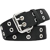PlusZis Double Prong Buckle Nylon Punk Belt Men Women, Sizes 28-64 Inches