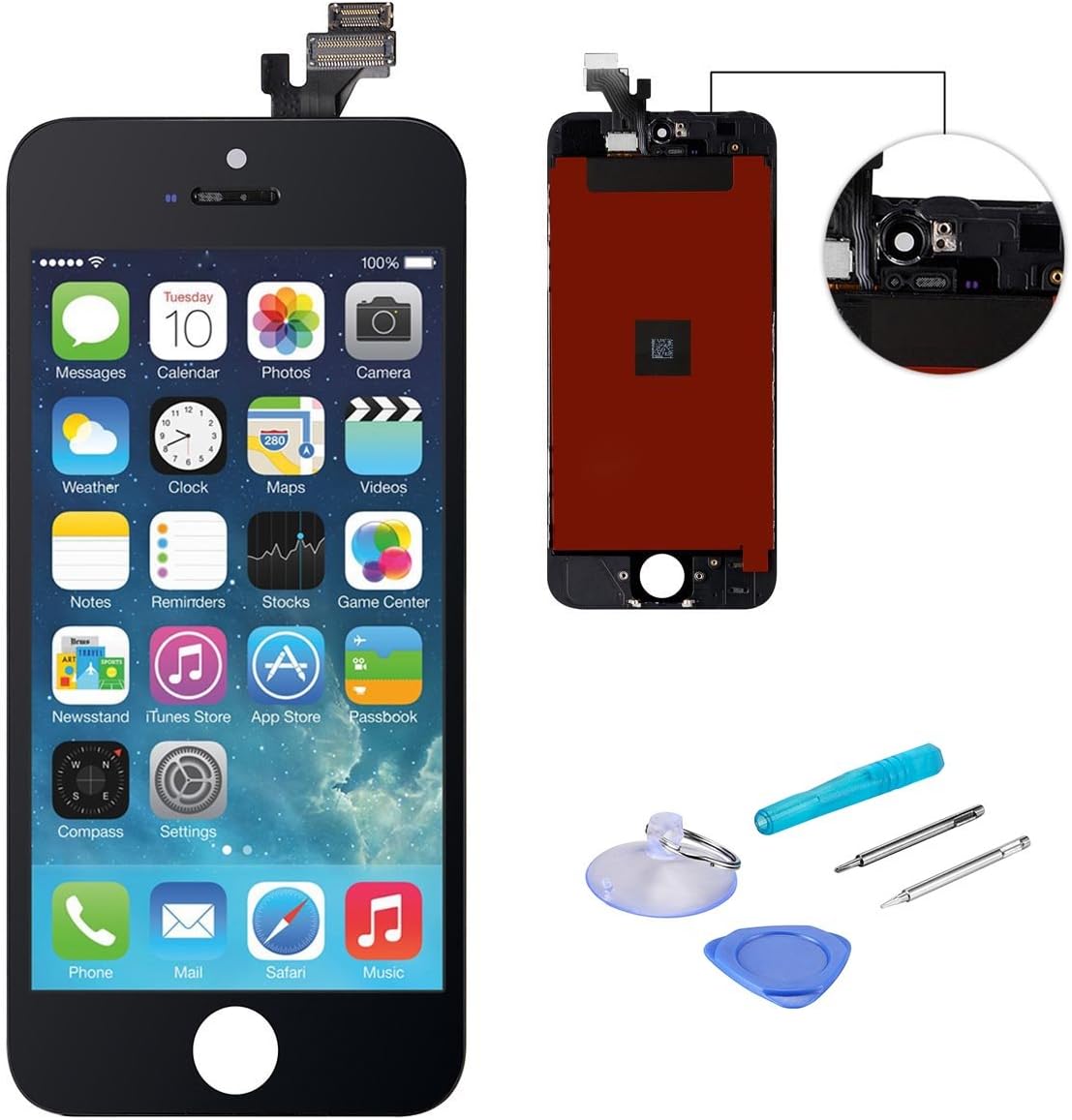 WEELPOWER Black LCD Display Replacement Screen Digitizer Touch Screen Assembly for iPhone 5 with Repair Tool(Black)