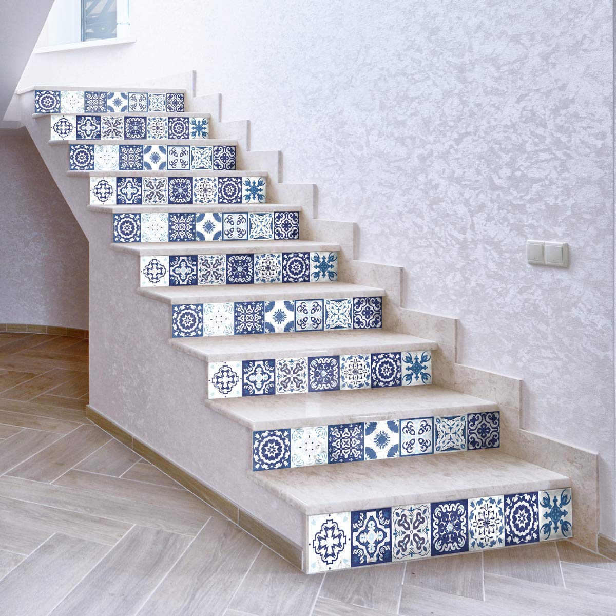 4 Adhesive Stickers for Stairs Tiles | Cement Tile Riser Sticker – Tile Risers – Azulejos – 15 x 105 cm – 4 Strips