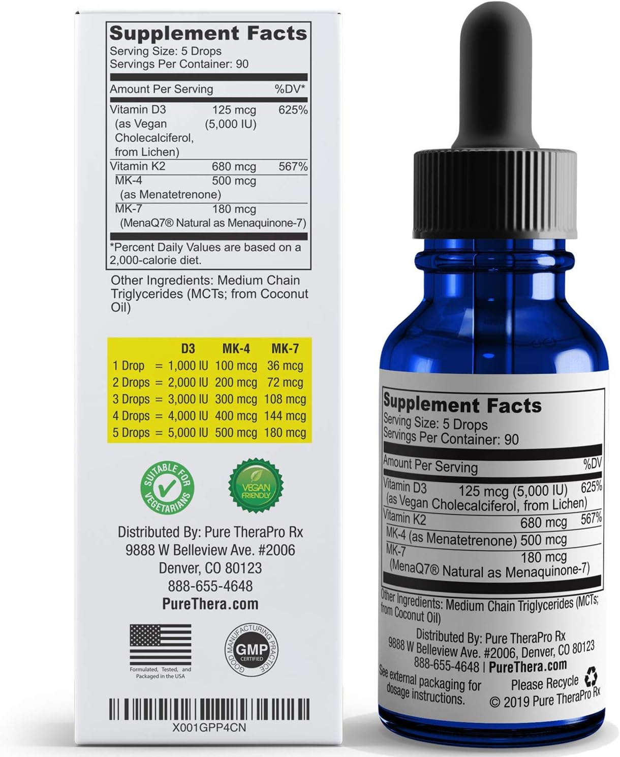Vegan D3 + K2 "Full Spectrum" Drops for Best Absorption | 5 Drops Contain: 5,000iu VIT D3 "pureshine", 500mcg VIT K2 (MK4) & 180mcg VIT K2 (MK7) "MenaQ7" | Soy-Free, GF, Non-GMO, Tasteless & Odorless: Health & Personal Care