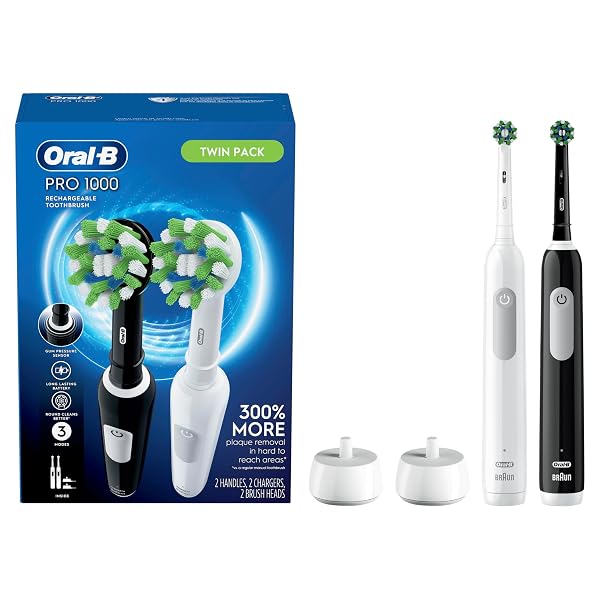 ORAL-B PRO 1000 CROSSACTION ELECTRIC TOOTHBRUSH, BLACK AND WHITE, 2 COUNT