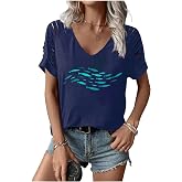 TOTWOW Women's Cut Out V Neck T-Shirts Boho Floral Graphic Tee Summer Cold Shoulder Short Sleeved Tops