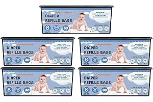 FUNUNCAT Diaper Pail Refills Bags with 30 Bags Compatible with Genie Easy Roll Signature Diaper Pails and Platinum Diaper Pails, Lasts Up to 8 Months, 7-Layer Odor-Barrier Technology, 5 Pack (150 Bags)