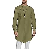 Gafeng Mens Kaftan Thobe Long Sleeve Robe Gown Casual Cotton Linen Button Muslim Shirt