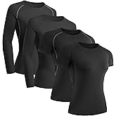 TELALEO 4 Pack Women's Compression Shirt Long/Short Sleeve Performance Workout Baselayer Athletic Top Gym Sports Gear