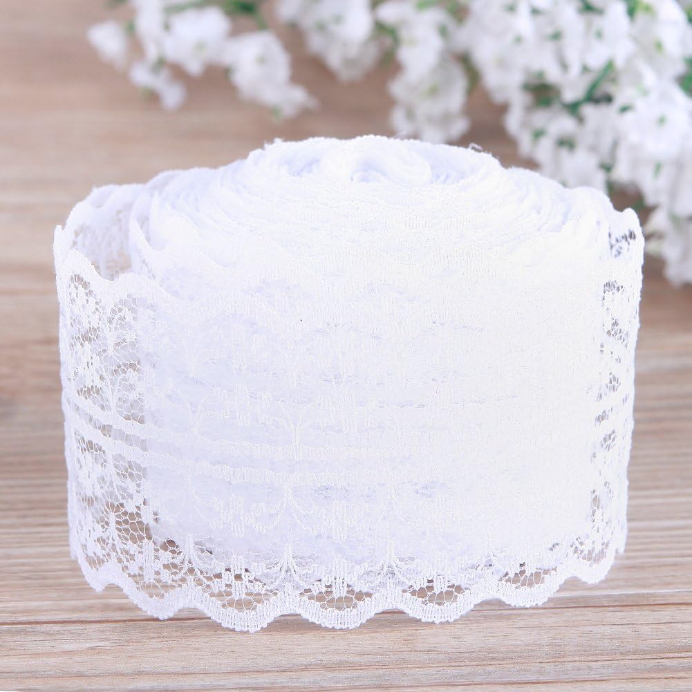 CALISTOUK Beautiful Colorful 4.5CM 10 Yards Retro Embroidered Lace Trim Ribbon DIY Craft Sewing Decor (5pc White)