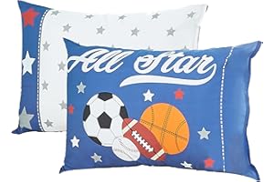 Everyday Kids 2-Pack Standard Size Pillowcases Fit Pillows 30 x 20” - Soft Breathable 100% Cotton Percale - Perfect for Toddler Little Boy Twin/Full Size Bed - Jungle Sports
