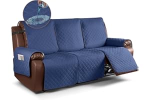 KinCam Waterproof Recliner Sofa Cover, Non-Slip Reclining Couch Covers for 3 Seat, Recliner Couch Cover Furniture Protector with Elastic Straps for Pets, Kids, Blue
