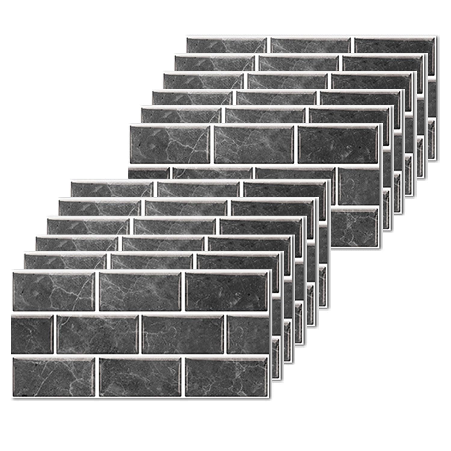 Black Brick Tile Stickers for Bathroom Kitchen Waterproof Vinyl Stick on Tiles Backsplash Self Adhesives Wall Tile Transfers Peel and Stick Tile Decals for Living Room - 30x15cm (24 Sheets)