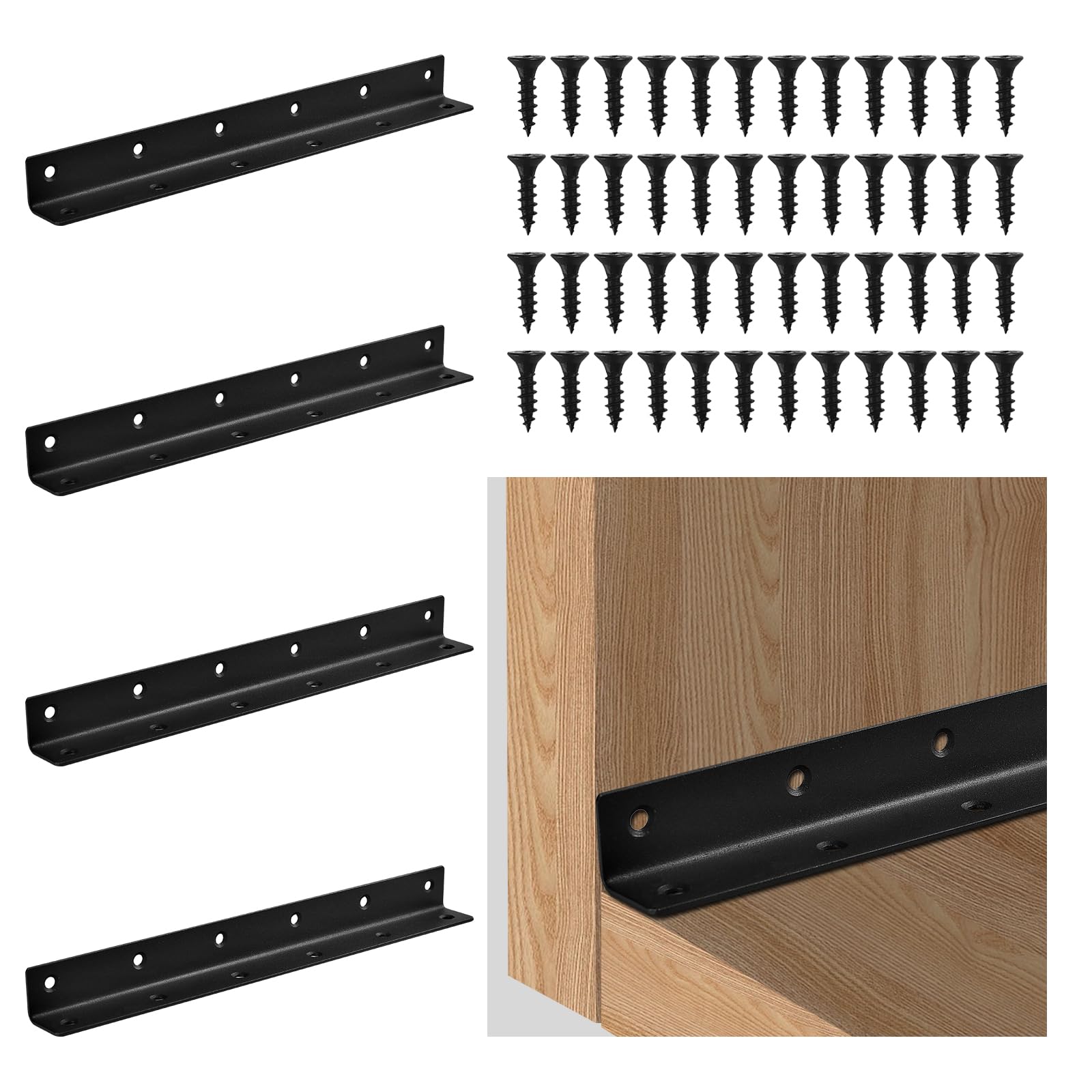4PCS Angle Brackets, L Corner Brackets Stainless Steel, Wood Metal Joining Fixing Repairing Jointing Furniture Shelves Cabinets for Home Barn Shed Garage Gardens Reinforcement with Screws 27x27x275mm