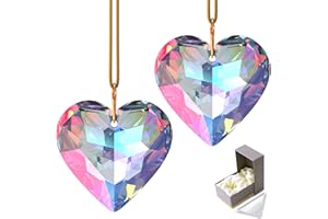 GOLDENHAITAI AB Color Heart Crystal Suncatcher, 2pc 45mm Hanging Prism for Windows, Outdoor Indoor Decoration, Rainbow Maker Gifts for Mom, Grandma, Friend