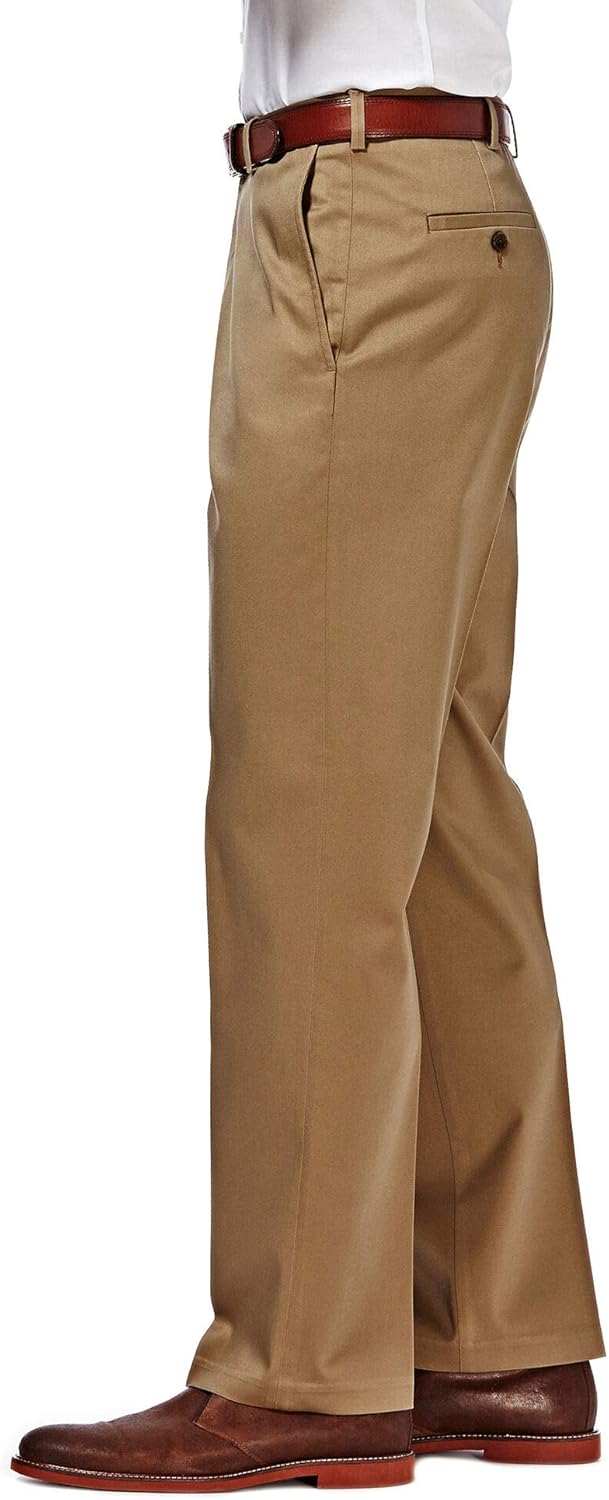 Haggar Men's Premium No Iron Khaki Classic Fit Expandable Waist Flat Front Pant at  Men’s Clothing store