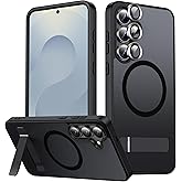 LEKEVO Magnetic for Samsung Galaxy S25 FE Case Compatible with MagSafe, 3-Way Kickstand, Camera Lens Protector, Wireless Charging Translucent Matte Slim Shockproof Hard Back Phone Cover, Black